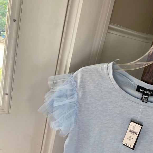 NWT Anthropologie Blue Ruffled Tulle Sleeve Top XSP - Picture 7 of 10